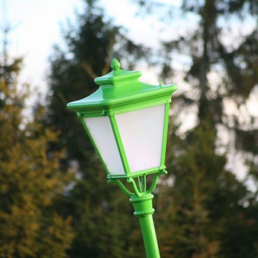 A modification of the W pole, in the form of a curved lantern model W37, saturn luminaire. The fabulous look of the lantern makes it a perfect addition to amusement parks and playgrounds.